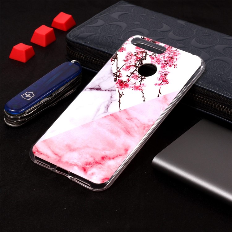 Padrão De Mármore IMD Macio TPU Caso Para Huawei Y6 (2018) / Honra 7a (sem Sensor De Impressão Digital) - Flor Rosa-4