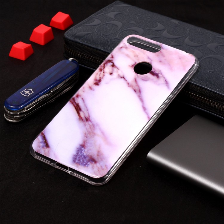 Teste Padrão De Mármore IMD TPU Caso Tampa Do Telefone Para Huawei Y6 (2018) / Honra 7a (sem Sensor De Impressão Digital) - Rosa / Branco-4