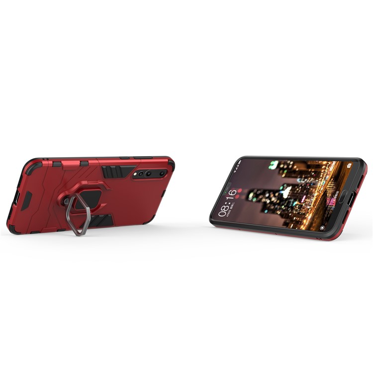 Anillo De Dedo Pie De Apoyo PC + TPU Cubierta Híbrida Del Teléfono Móvil Para Huawei P20 Pro - Rojo-5