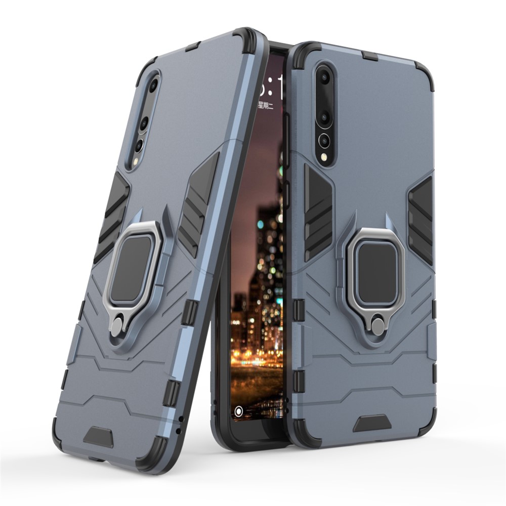 Finger Ring Kickstand PC + TPU Hybrid Mobile Phone Shell for Huawei P20 Pro - Dark Blue-1