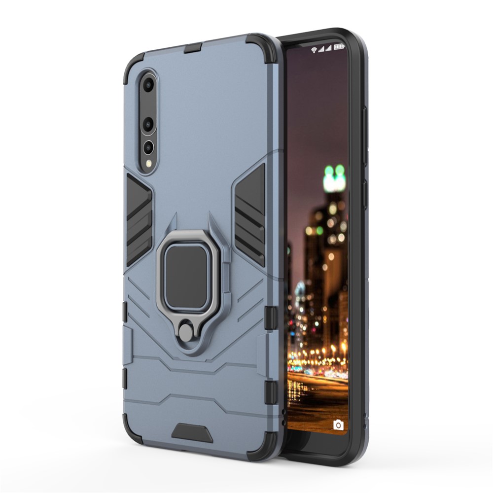 Finger Ring Kickstand PC + TPU Hybrid Mobile Phone Shell for Huawei P20 Pro - Dark Blue-2