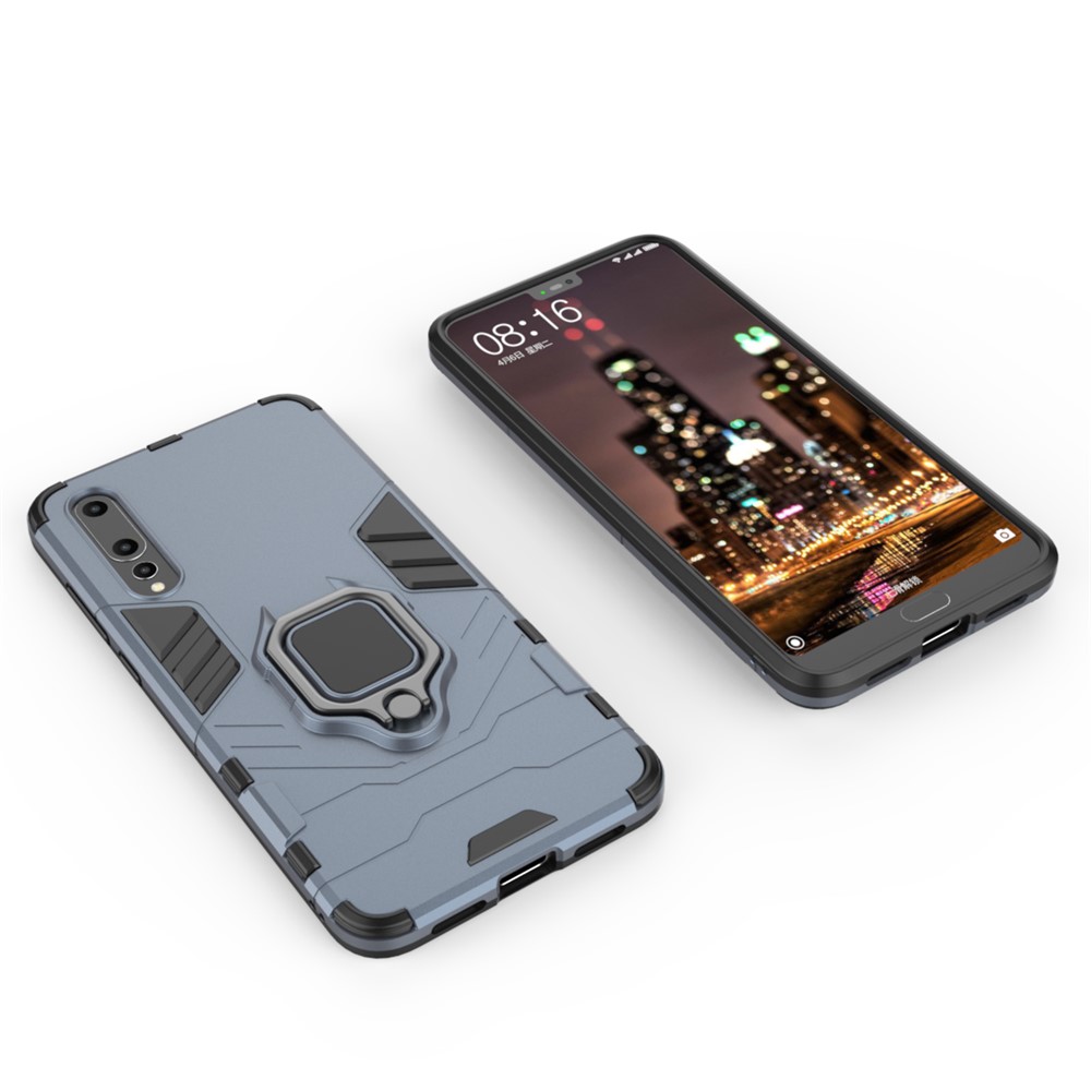 Finger Ring Kickstand PC + TPU Hybrid Mobile Phone Shell for Huawei P20 Pro - Dark Blue-3
