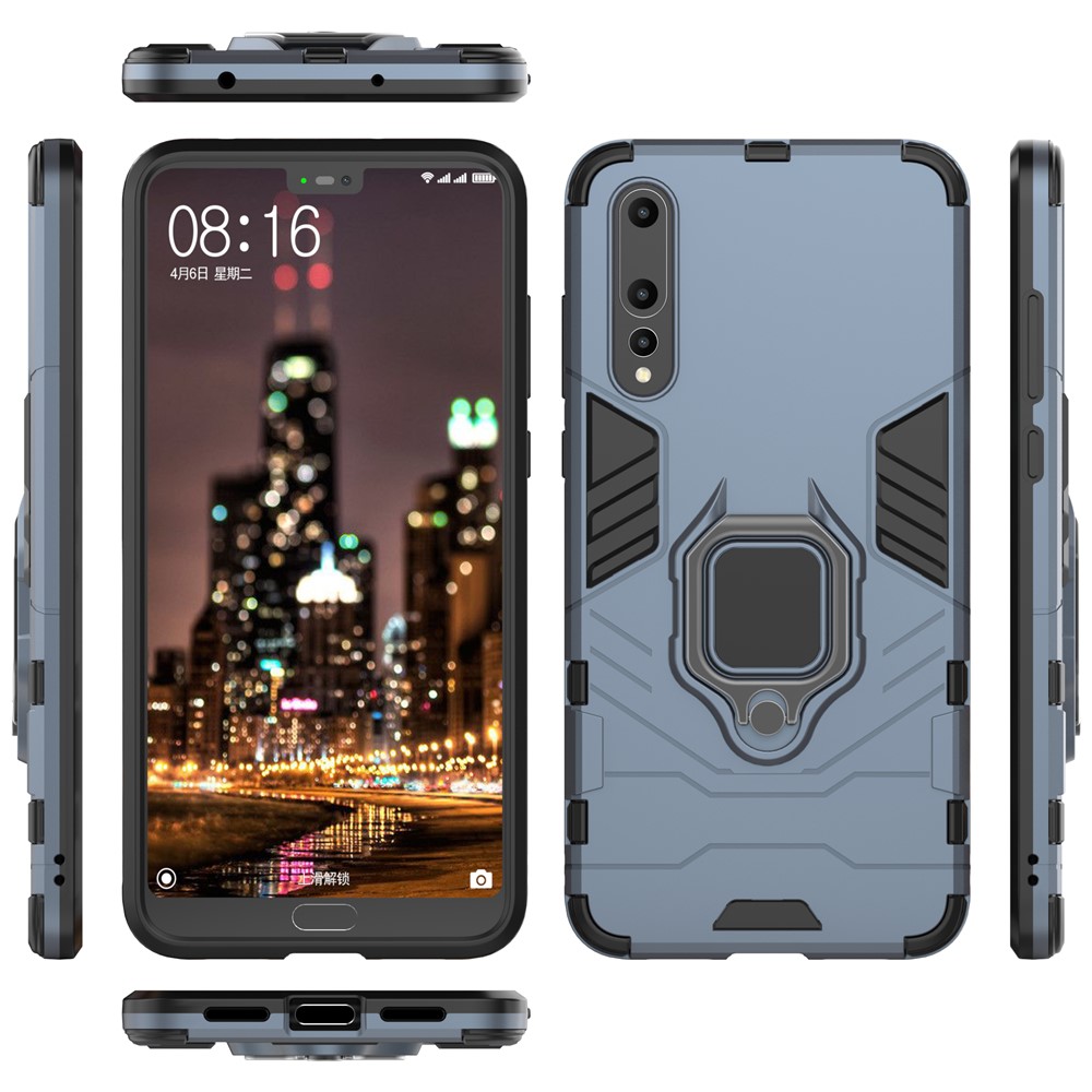 Finger Ring Kickstand PC + TPU Hybrid Mobile Phone Shell for Huawei P20 Pro - Dark Blue-4