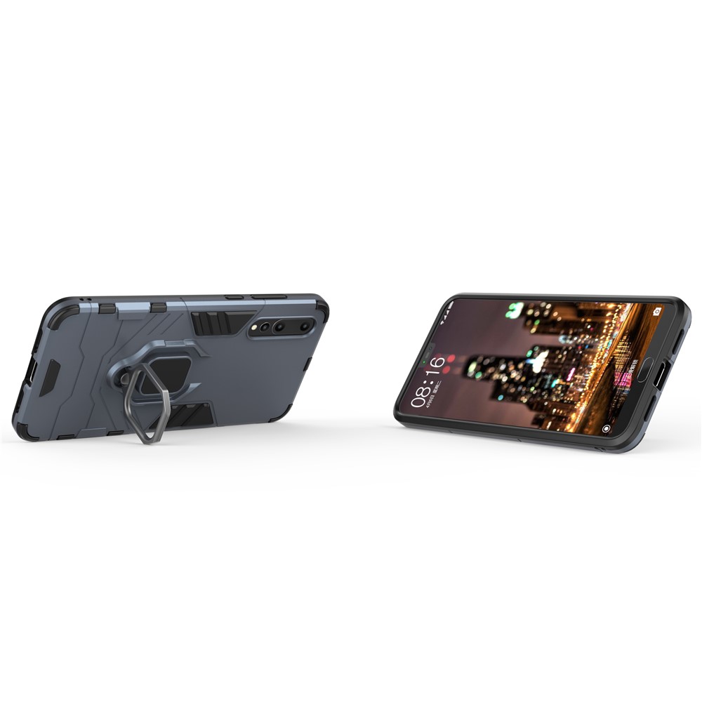 Finger Ring Kickstand PC + TPU Hybrid Mobile Phone Shell for Huawei P20 Pro - Dark Blue-5