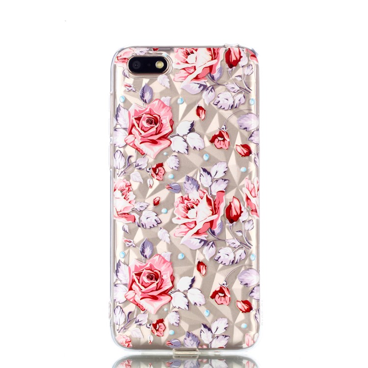 Embossed Pattern 3D Diamond Surface Soft TPU Cellphone Cover for Huawei Y5 (2018) / Y5 Prime (2018) / Honor 7s / Play 7 - Red Flowers-2
