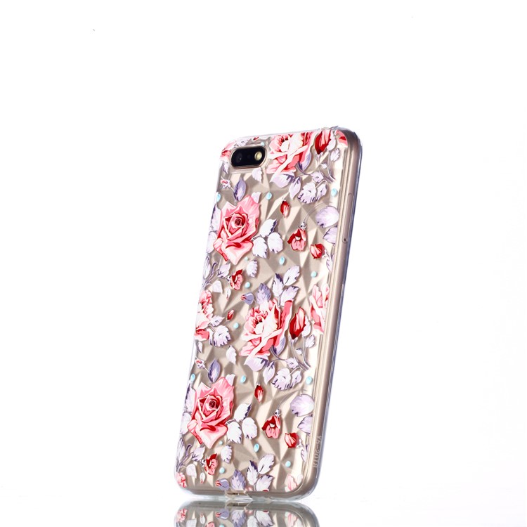 Embossed Pattern 3D Diamond Surface Soft TPU Cellphone Cover for Huawei Y5 (2018) / Y5 Prime (2018) / Honor 7s / Play 7 - Red Flowers-3