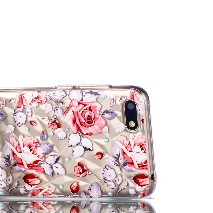 Embossed Pattern 3D Diamond Surface Soft TPU Cellphone Cover for Huawei Y5 (2018) / Y5 Prime (2018) / Honor 7s / Play 7 - Red Flowers-4