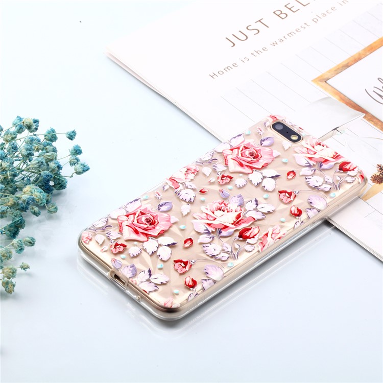 Embossed Pattern 3D Diamond Surface Soft TPU Cellphone Cover for Huawei Y5 (2018) / Y5 Prime (2018) / Honor 7s / Play 7 - Red Flowers-7
