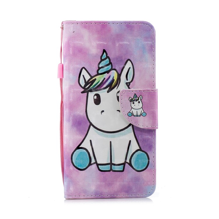 Padrão De Impressão De Luz Spot Wallet Stand Leather Flip Phone Case Para Huawei Y6 (2018) / Honra 7a (sem Sensor De Impressão Digital) - Unicórnio-1