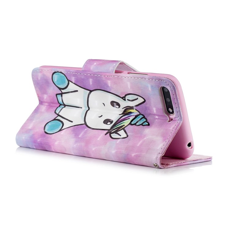 Padrão De Impressão De Luz Spot Wallet Stand Leather Flip Phone Case Para Huawei Y6 (2018) / Honra 7a (sem Sensor De Impressão Digital) - Unicórnio-3