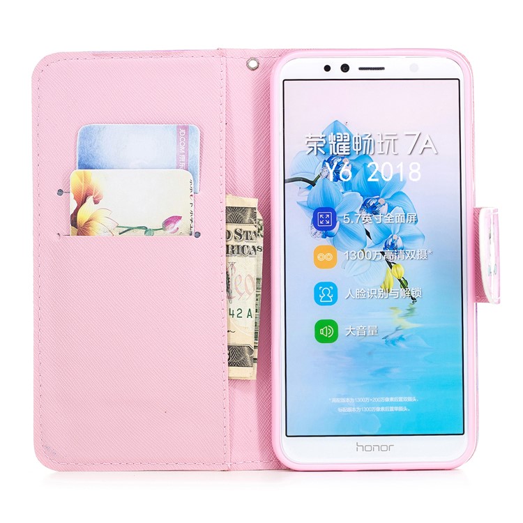 Padrão De Impressão De Luz Spot Wallet Stand Leather Flip Phone Case Para Huawei Y6 (2018) / Honra 7a (sem Sensor De Impressão Digital) - Unicórnio-6
