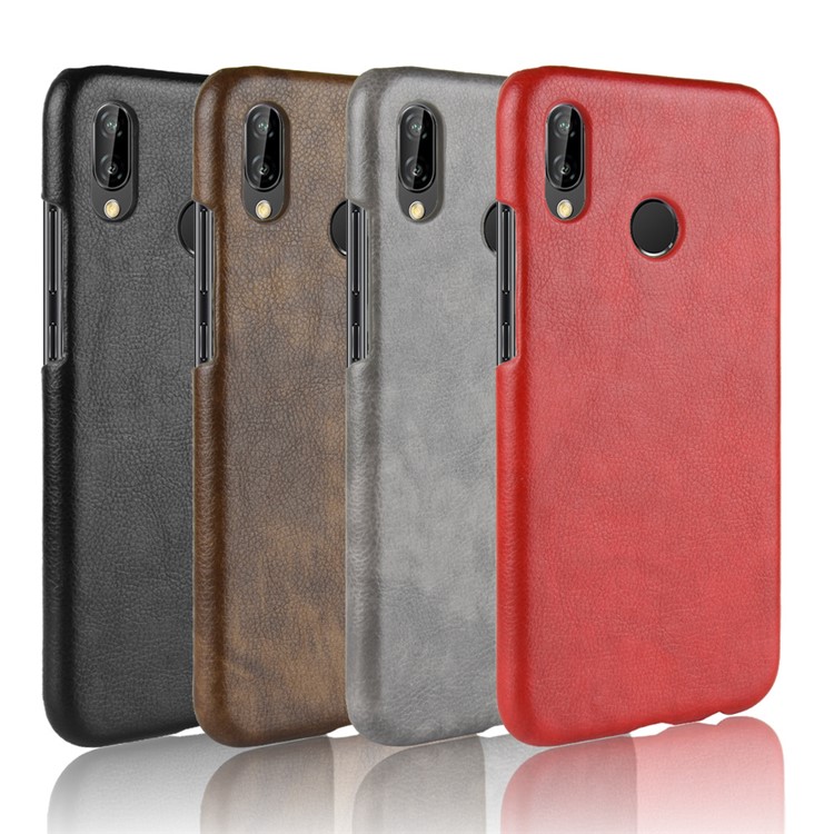 Litchi Skin Leather Coated Hard Plastic Case for Huawei P20 Lite / Nova 3e - Black-7