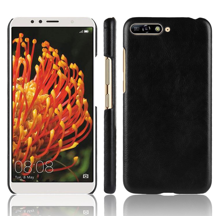 Litchi Skin Leather Coated Hard Plastic Case for Huawei Y6 (2018) / Honor 7A (without Fingerprint Sensor) - Black-1