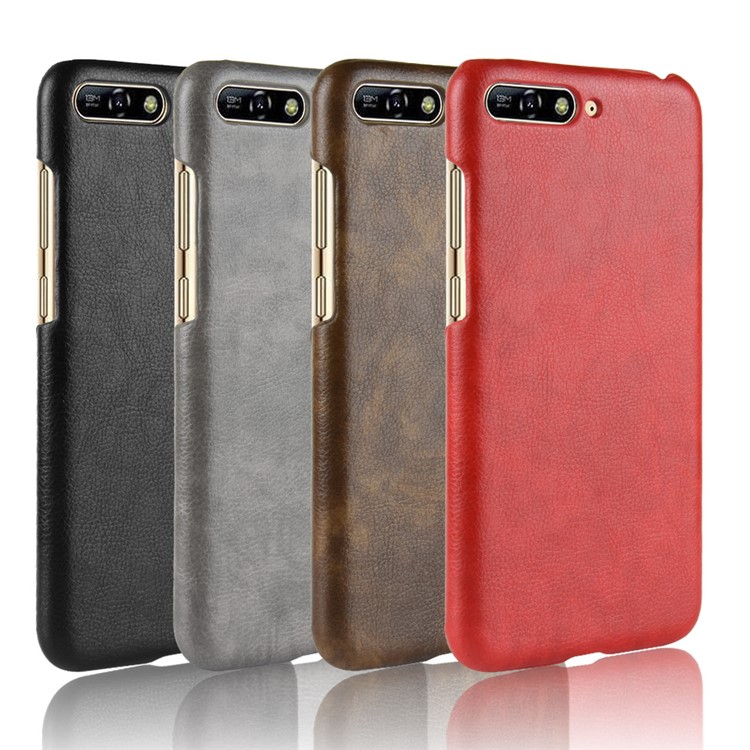 Litchi Skin Leather Coated Hard Plastic Case for Huawei Y6 (2018) / Honor 7A (without Fingerprint Sensor) - Black-6