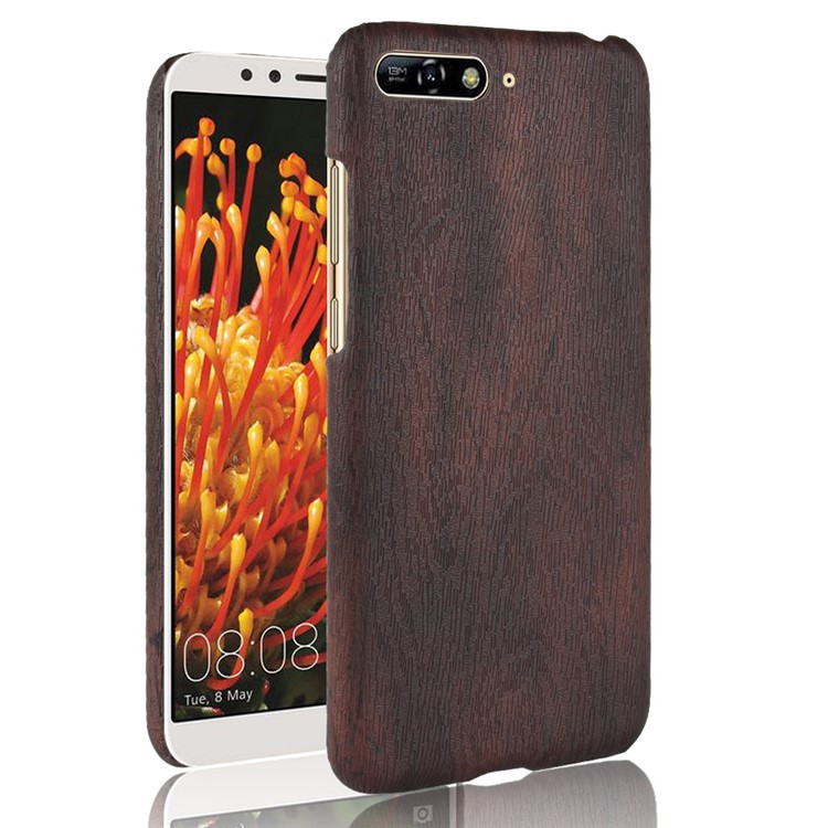 Wood Texture PU Leather Skin PC Hard Cover for Huawei Y6 (2018) / Honor 7A (without Fingerprint Sensor) - Black-1