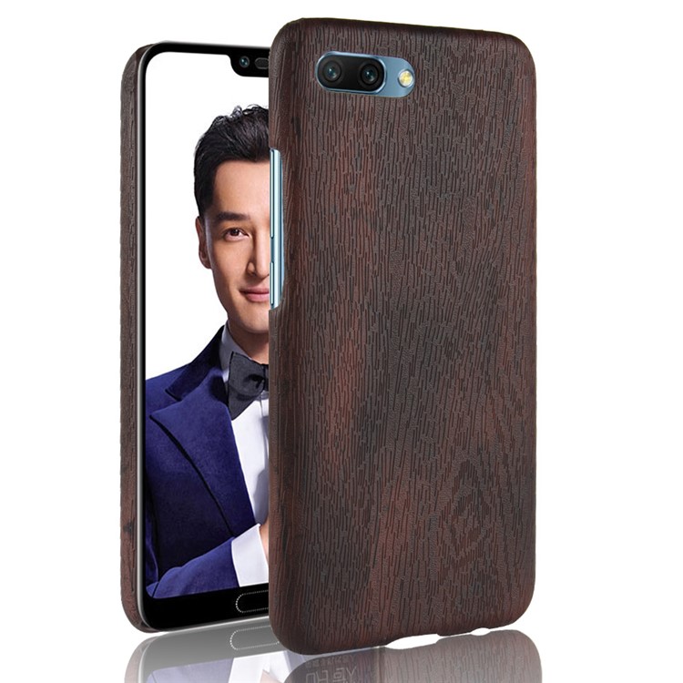 Wood Texture PU Leather Coated PC Protection Phone Shell for Huawei Honor 10 - Black-1
