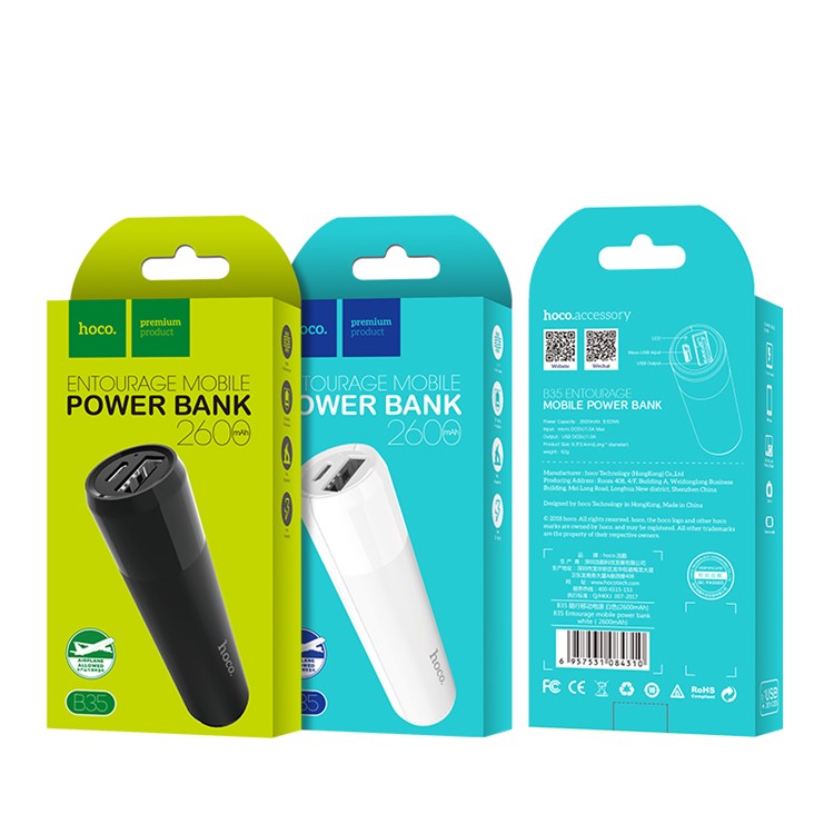 HOCO B35 Entourage Portable 2600mAh Einzelne USB-Power-Bank Mit LED-Digitalanzeige - Schwarz-6