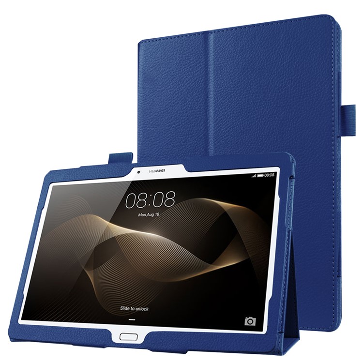 Litchi Skin Leather Stand Case for Huawei MediaPad M2 10.0 - Dark Blue-1