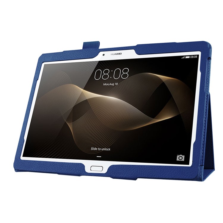 Litchi Skin Leather Stand Case for Huawei MediaPad M2 10.0 - Dark Blue-5