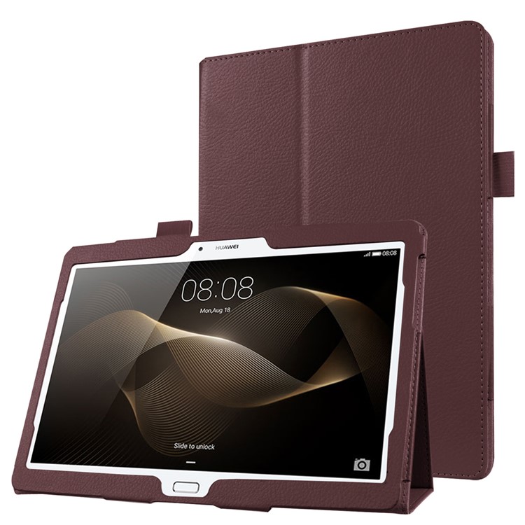 Litchi Skin Leather Stand Case for Huawei MediaPad M2 10.0 - Brown-1