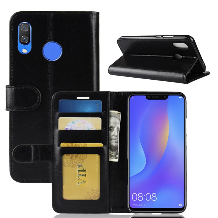 Crazy Horse Texture Wallet Stand Flip Leather Case for Huawei nova 3i / P Smart+ - Black-2