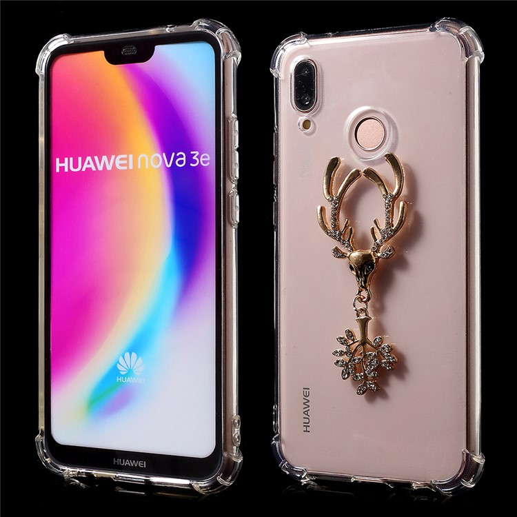 Air Cushion Shockproof TPU Cellphone Cover with Diamante Elk for Huawei P20 Lite / Nova 3e-1