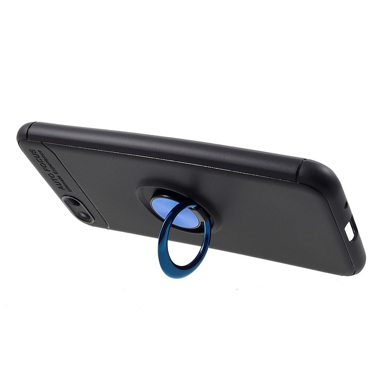 Finger Ring Kickstand TPU Mobile Casing (foglio di Metallo Magnetico Incorporato) Per Huawei Y5 (2018) / Y5 Prime (2018) / Honor Play 7 / Onore 7s - Nero / Blu-3