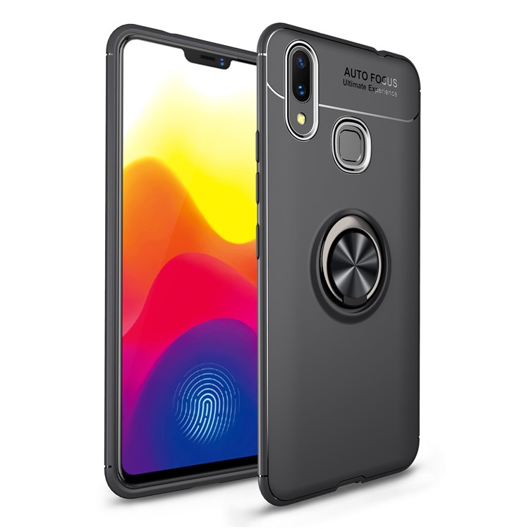 

Finger Ring Kickstand TPU Phone Case for Huawei nova 3i / P Smart+ (Built-in Magnetic Metal Sheet) - All Black, Huawei nova 3i