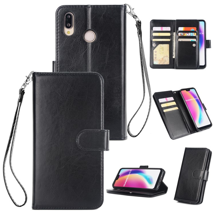 9-slot PU Leather Wallet Stand Case for Huawei P20 Lite / Nova 3e - Black-1
