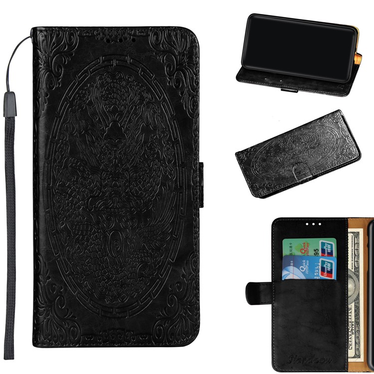 Imprinted Chinese Auspicious Dragon PU Leather Case for Huawei Y6 (2018) / Honor 7A (without Fingerprint Sensor) - Black-1