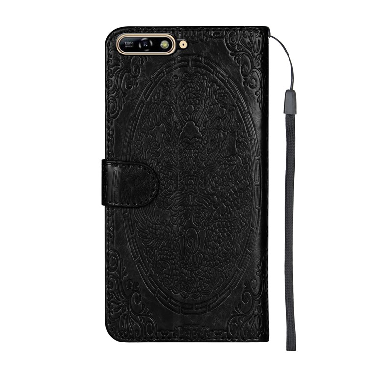 Imprinted Chinese Auspicious Dragon PU Leather Case for Huawei Y6 (2018) / Honor 7A (without Fingerprint Sensor) - Black-3