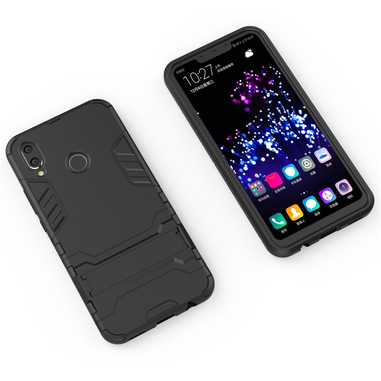 Caixa Híbrida de Plástico + TPU Com Kickstand Para Huawei P Smart + / Nova 3i - Preto