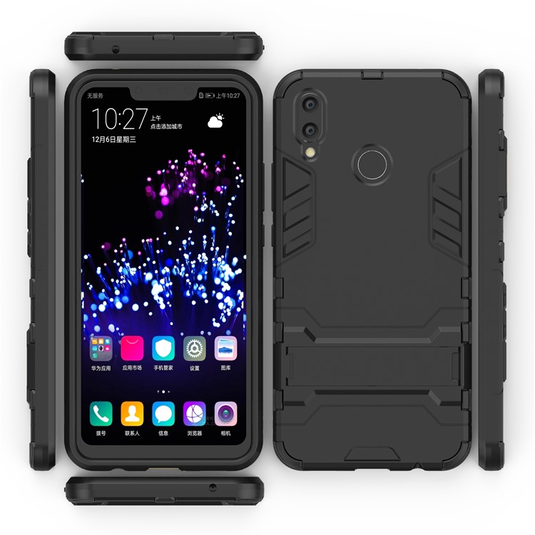 Case Híbrido de Plástico + TPU Con Kickstand Para Huawei P Smart + / Nova 3i - Negro