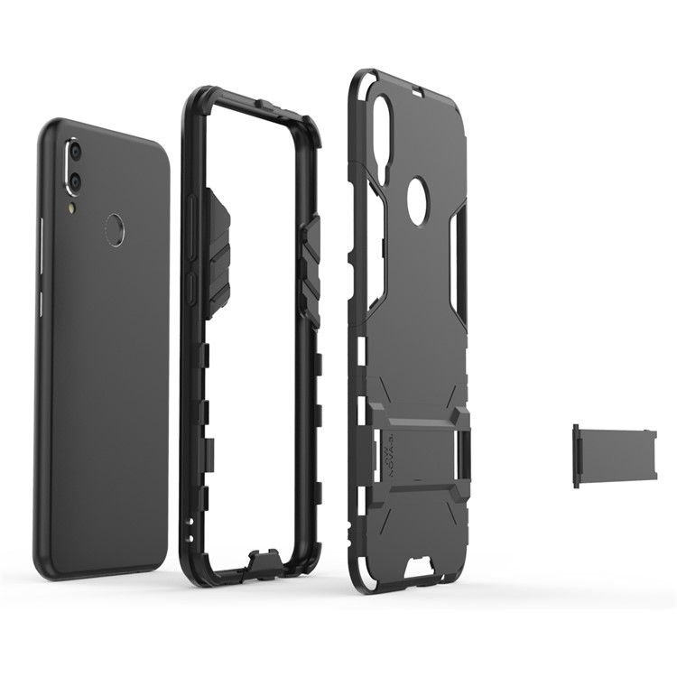 Caixa Híbrida de Plástico + TPU Com Kickstand Para Huawei P Smart + / Nova 3i - Preto