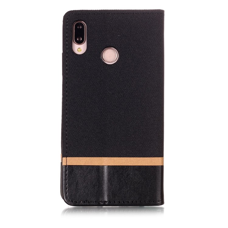 Cloth Texture Splicing PU Leather Card Holder Cellphone Case for Huawei P20 Lite / Nova 3e - Black-2