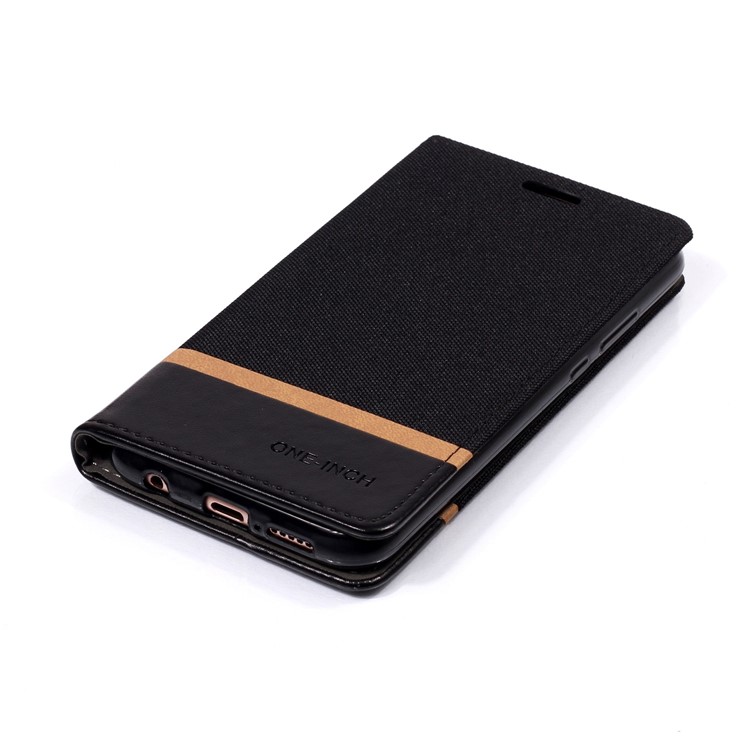 Cloth Texture Splicing PU Leather Card Holder Cellphone Case for Huawei P20 Lite / Nova 3e - Black-4