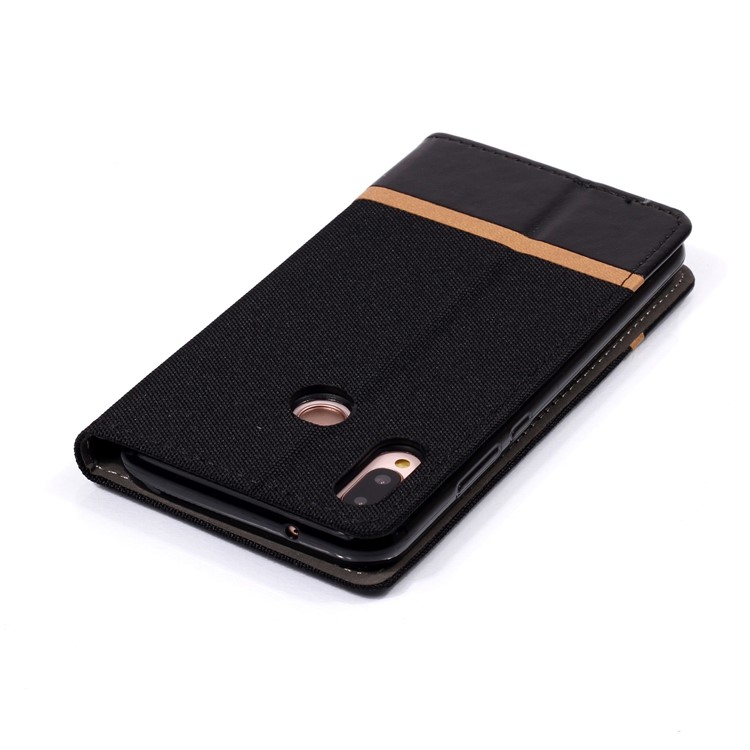 Cloth Texture Splicing PU Leather Card Holder Cellphone Case for Huawei P20 Lite / Nova 3e - Black-5
