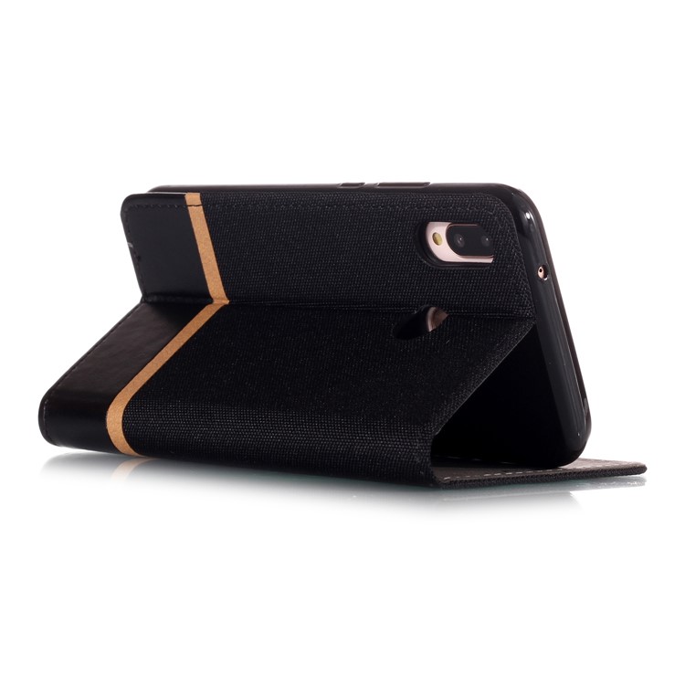 Cloth Texture Splicing PU Leather Card Holder Cellphone Case for Huawei P20 Lite / Nova 3e - Black-6