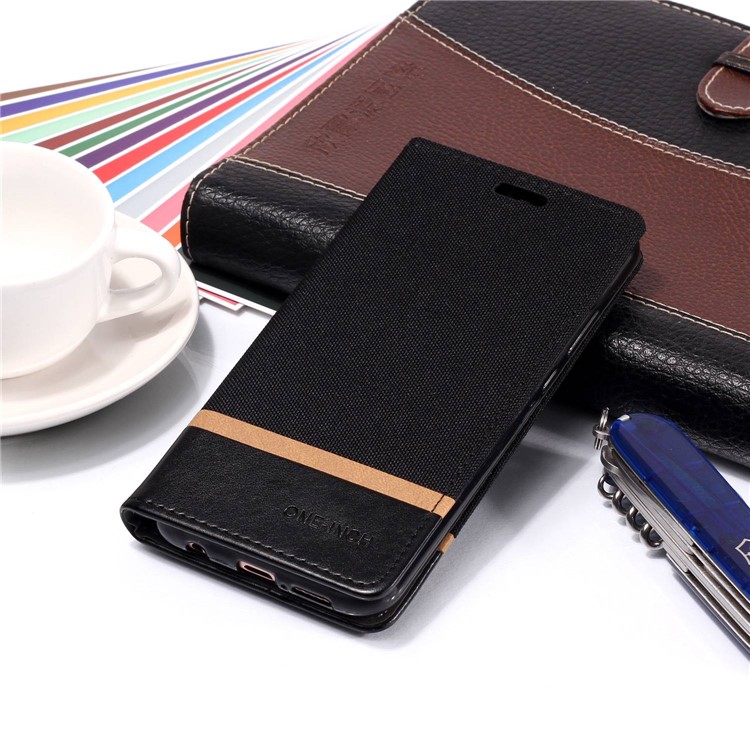 Cloth Texture Splicing PU Leather Card Holder Cellphone Case for Huawei P20 Lite / Nova 3e - Black-7