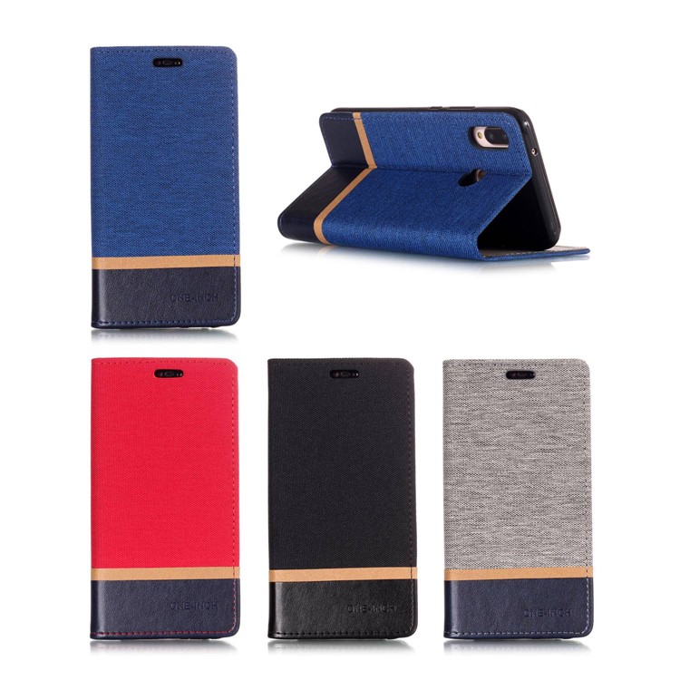 Cloth Texture Splicing PU Leather Card Holder Cellphone Case for Huawei P20 Lite / Nova 3e - Black-8