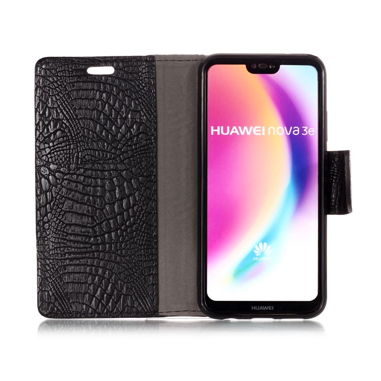 Crocodile Texture Splicing PU Leather Wallet Stand Case for Huawei P20 Lite / Nova 3e - Black-3