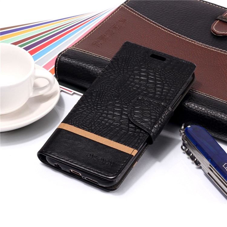Crocodile Texture Splicing PU Leather Wallet Stand Case for Huawei P20 Lite / Nova 3e - Black-7