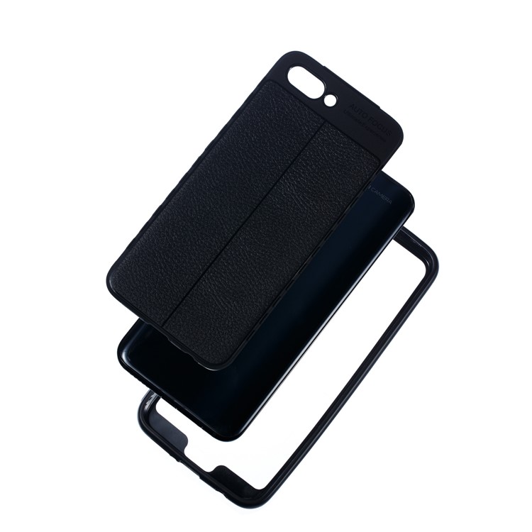 Two Pieces All-wrapped Litchi Texture TPU Case for Huawei Honor 10 - Black-6