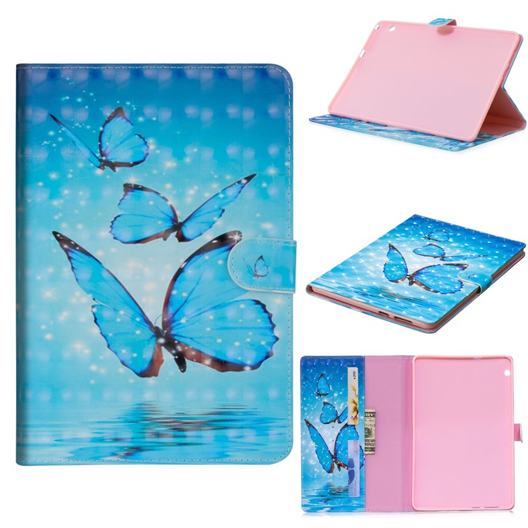 Light Spot Decor Patterned Smart Leather Stand Wallet Case for Huawei MediaPad T3 10 - Blue Butterfly-1