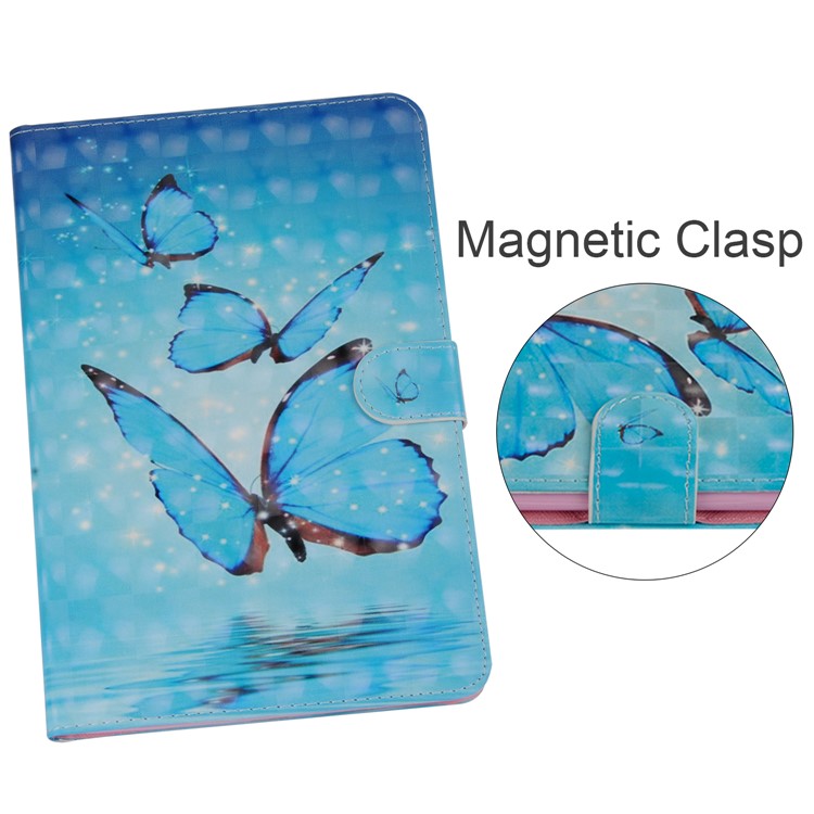 Light Spot Decor Patterned Smart Leather Stand Wallet Case for Huawei MediaPad T3 10 - Blue Butterfly-12