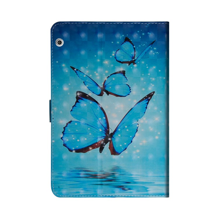 Light Spot Decor Patterned Smart Leather Stand Wallet Case for Huawei MediaPad T3 10 - Blue Butterfly-3