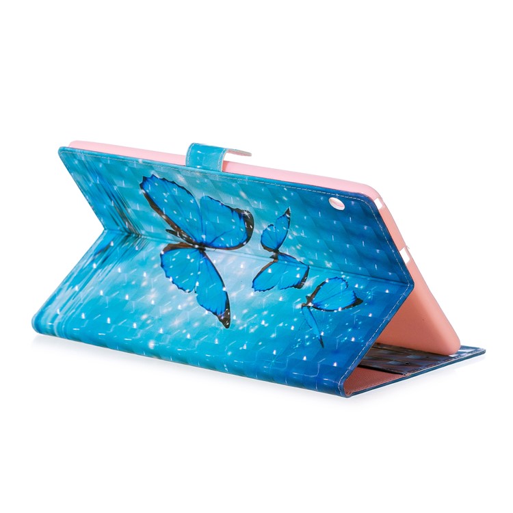 Light Spot Decor Patterned Smart Leather Stand Wallet Case for Huawei MediaPad T3 10 - Blue Butterfly-6