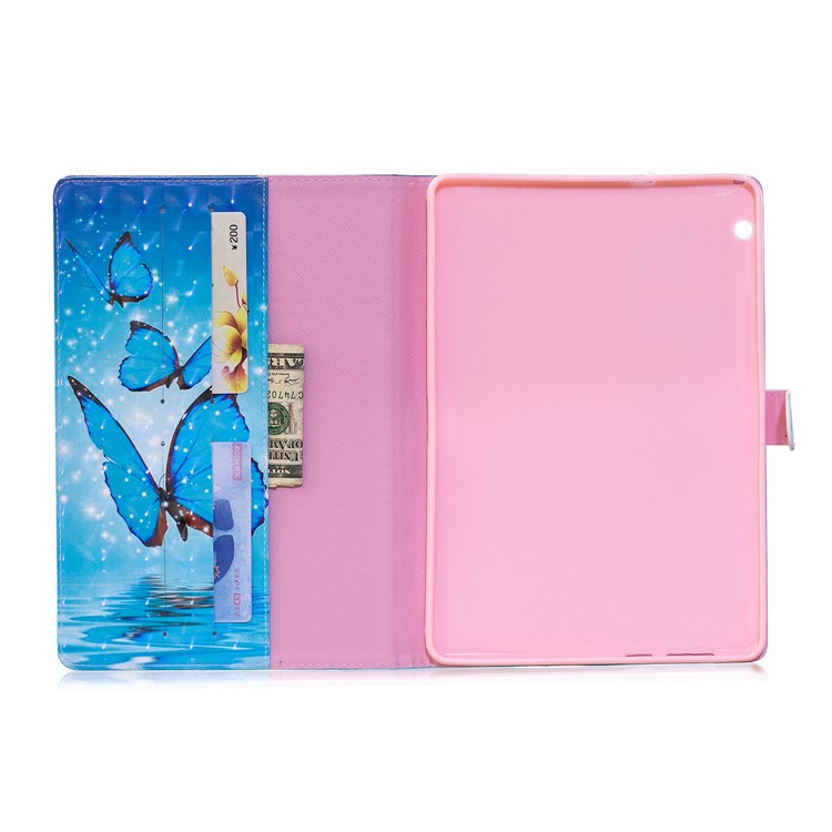 Light Spot Decor Patterned Smart Leather Stand Wallet Case for Huawei MediaPad T3 10 - Blue Butterfly-8
