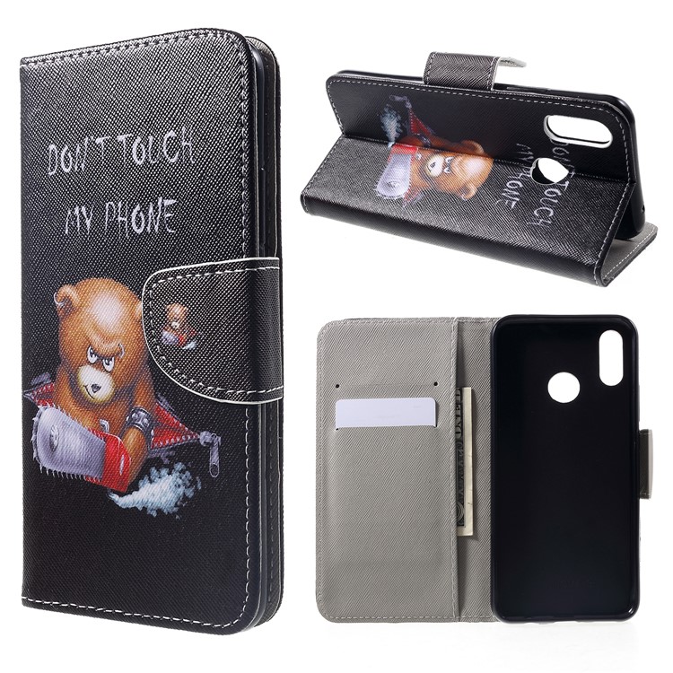 Patrón De Impresión De La Cartera Soporte Flip Funda De Cuero Para Huawei Nova 3i / P Inteligente + - Oso Enojado Y Advertencia-1