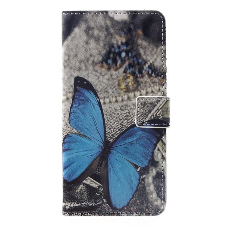 Patrón De Impresión Billetera Soporte De Cuero Funda Móvil Para Huawei Nova 3i / P Inteligente + - Mariposa Azul-1